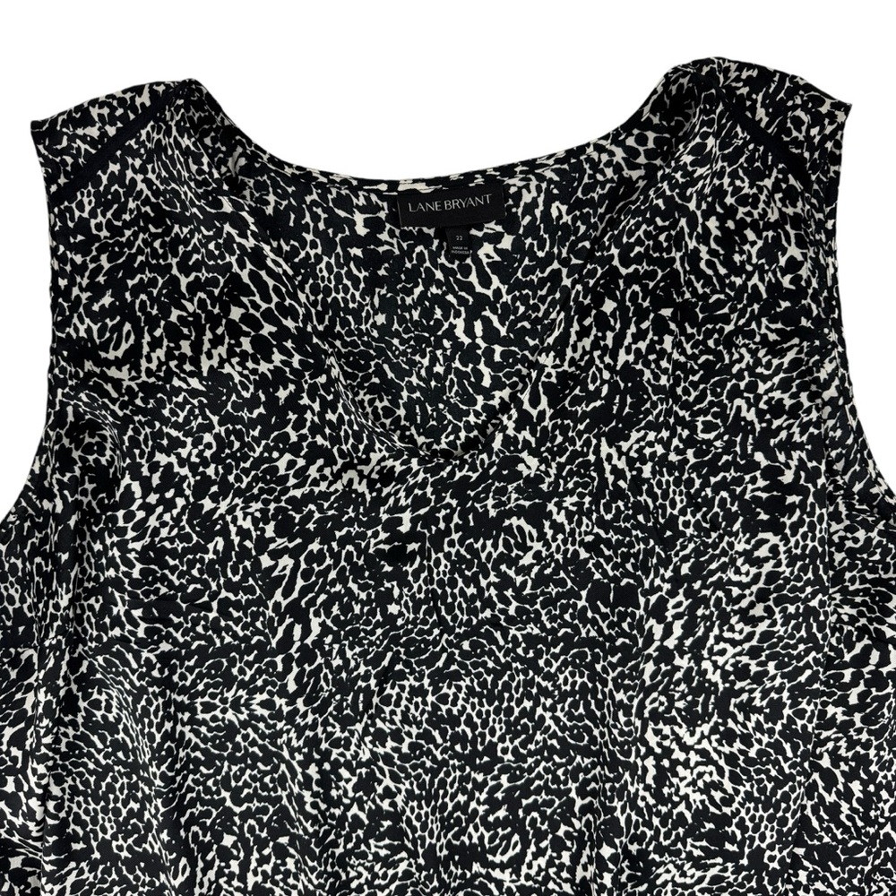 Lane Bryant Sleeveless Blouse Plus 22 Shirt Leopard Animal V-Neck High Low‎ B/W - Picture 4 of 15
